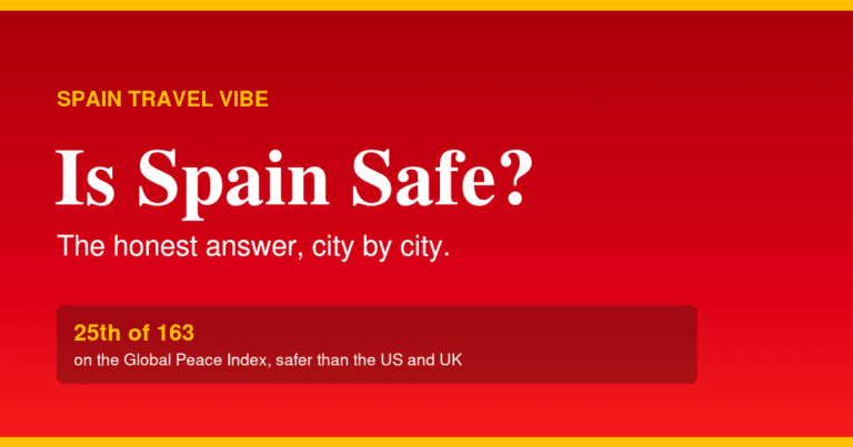 Cover reading Is Spain Safe? The honest answer, city by city, with the stat 25th of 163 on the Global Peace Index